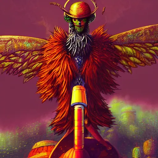 Image similar to 8K centered headshot Portrait of a psychedelic godlike mothman posing with a cigar with giant mandala wings smoking a hand-rolled cigarette smoking heavily , magic mushroom village in background , post-processing , award winning. superb resolution. in the art style of Satoshi Kon and Greg Rutkowski , Detailed Mushroom city in background , Hyper realistic anime , Perfect art , Dalle2