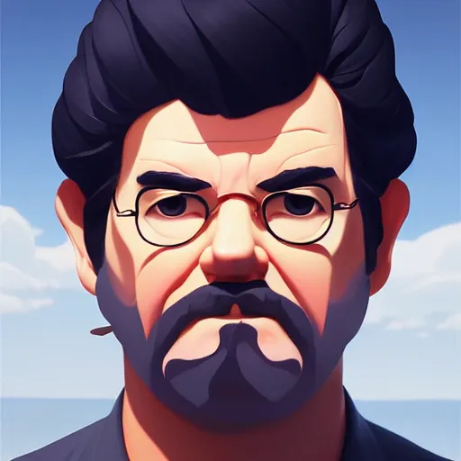 Image similar to face icon stylized minimalist george lucas, loftis, cory behance hd by jesper ejsing, by rhads, makoto shinkai and lois van baarle, ilya kuvshinov, rossdraws global illumination