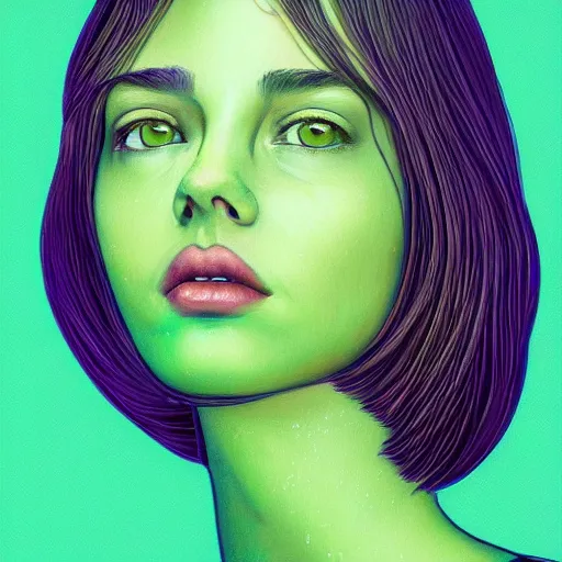 Image similar to the portrait of an unbelievably beautiful and sophisticated young woman made up of broccoli looking straight up, an ultrafine detailed illustration by james jean, intricate linework, bright colors, final fantasy, behance contest winner, vanitas, angular, altermodern, unreal engine 5 highly rendered, global illumination, radiant light, detailed and intricate environment