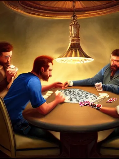 Prompt: guys arguing during a poker match. angry intricate, elegant, highly detailed, digital painting, artstation, concept art, sharp focus, illustration, by justin gerard and artgerm, 8 k