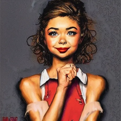 Image similar to sarah hyland making a duckface selfie, art by norman rockwell