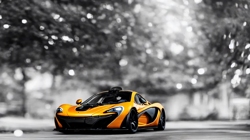 Image similar to soft bokeh photo of a mclaren p 1, cinematic, fine details, symmetrical, 4 k, digital art, wallpaper