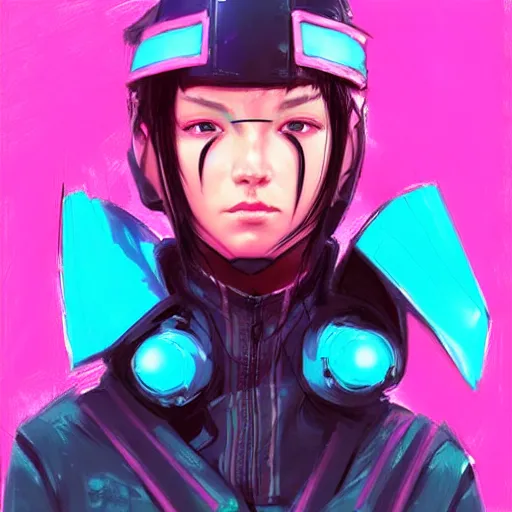 Image similar to stylized ninja - cyberpunk girl, wearing techwear and armor, in the colors hot pink and cyan, beautiful realistic face, highly detailed, digital painting, artstation, concept art, smooth, sharp focus, illustration, art by artgerm, by greg rutkowski, by jeremy mann, by francoise nielly, oil painting