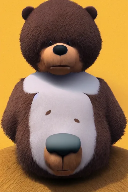 Prompt: a cute character design cgi 3 d anthropomorphic bear with soft fur and a face like yogi in the style of pixar, blender, cinema 4 d