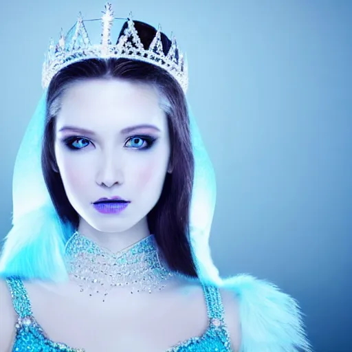 Prompt: photo of a real-life very beautiful! ice queen