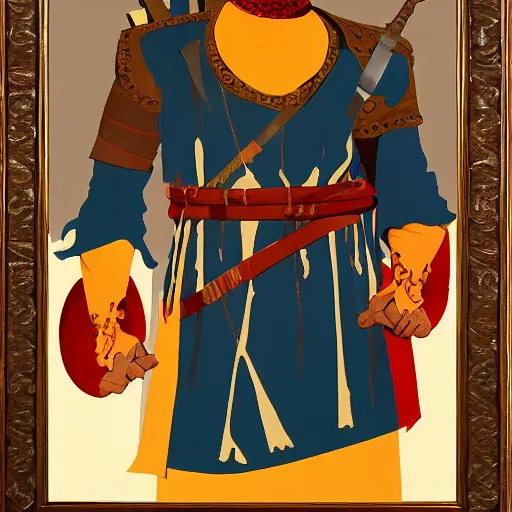 Prompt: a medieval Turkish infantry warrior. HD character design reference, by Angus McBride, gouache.