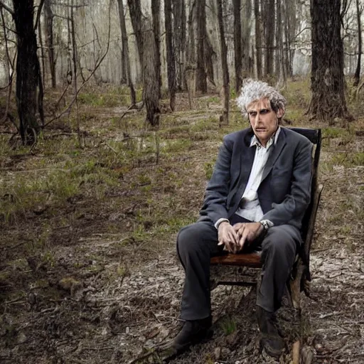 Prompt: A disheveled feral psychiatrist in his natural habitat. He is in his forties and wearing a dirty torn suit. 4K, National Geographic photograph