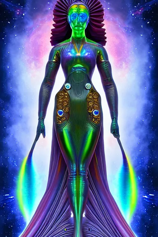 Prompt: max chroma planetary goddess character concept fantasy hyperrealistic detailed movie cinematic action scene in full color scientist gear steampunk colorscientist of color max chroma planetary prints by max chroma, greg rutkowsky, android jones, alex grey