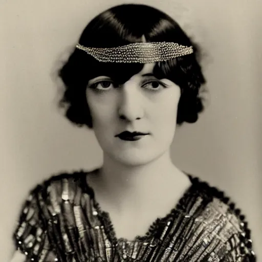 Image similar to photograph of a woman wearing flapper fashion, 1 9 1 0's, looking at the camera, aesthetic, elaborate, intricate, highly detailed, detailed face, photorealism, smooth, sharp focus, rim light, 8 k, art by man ray,