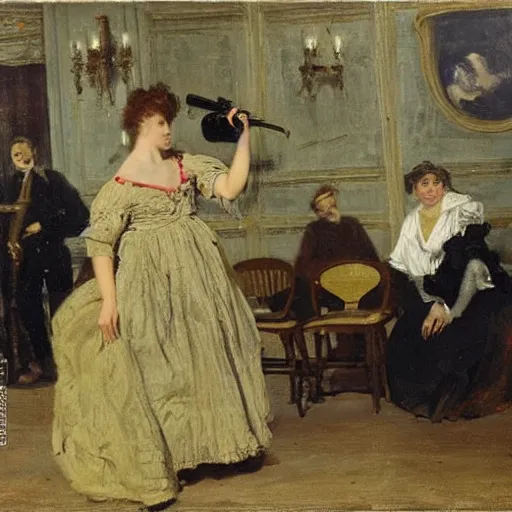 Image similar to actress rehearsing an action scene on stage by alfred stevens