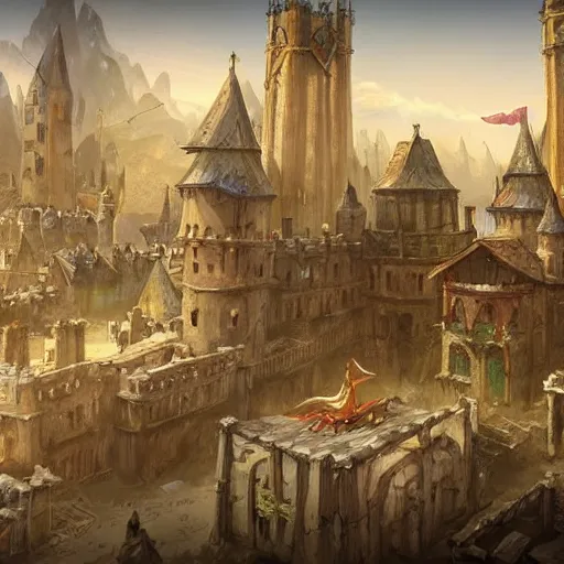 Prompt: a medieval fantasy city run by anthropomorphic dogs, concept art, beautiful sketch, 4 k, highly detailed, unreal engine