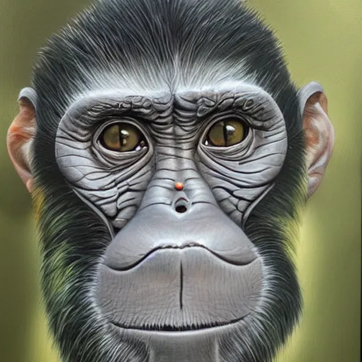 Prompt: a hyper realistic and highly detailed painting of a cybernetic monkey