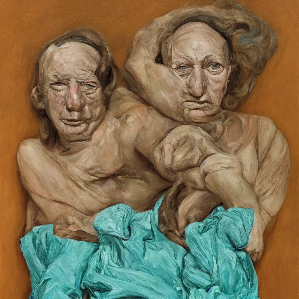 Image similar to high quality high detail painting by lucian freud, jenny savile, unsettling portrait, turquoise, hd