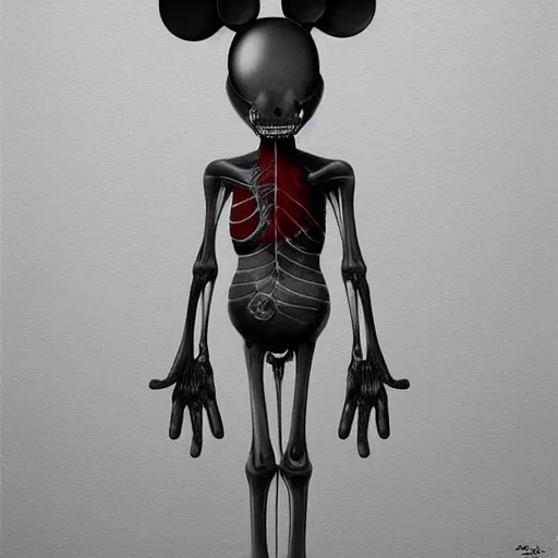 Image similar to anatomical Mickey Mouse, full body set, all body members, trending on cgsociety, trending on pinterest, by Zdzisław Beksiński