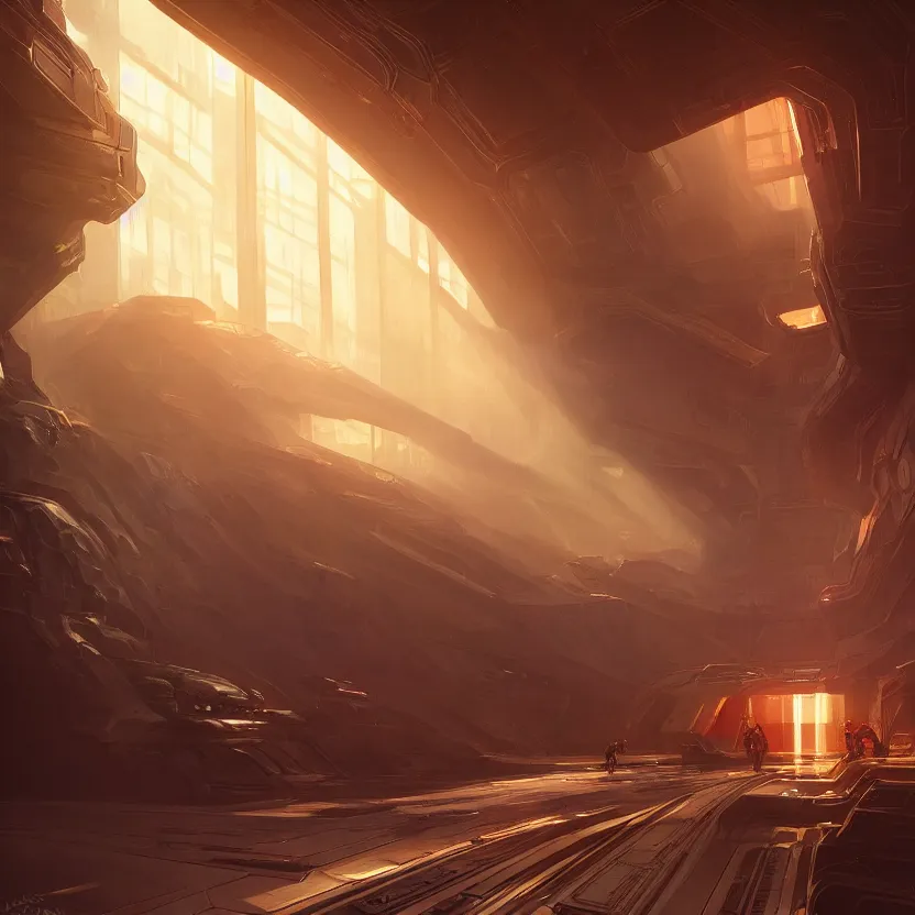 Prompt: halo 3 interiors, beautiful lighting, vivid colors, intricate, elegant, smooth, sharp focus, highly detailed digital painting, concept art, cinematic, unreal engine, 4 k wallpaper, art by syd mead, terada katsuya, atey ghailan, svetlin velinov, cgsociety, artstation trending