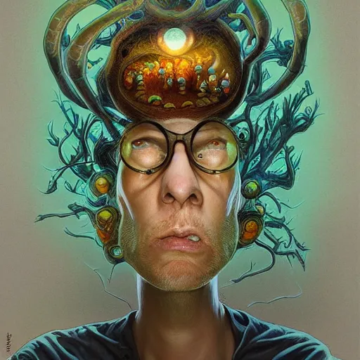 Image similar to fungus mohawk projector portrait by gaston bussierre and charles vess and james jean and erik jones and rhads, inspired by rick and morty, epic, funny, huge scale, beautiful fine face features, intricate high details, sharp, ultradetailed