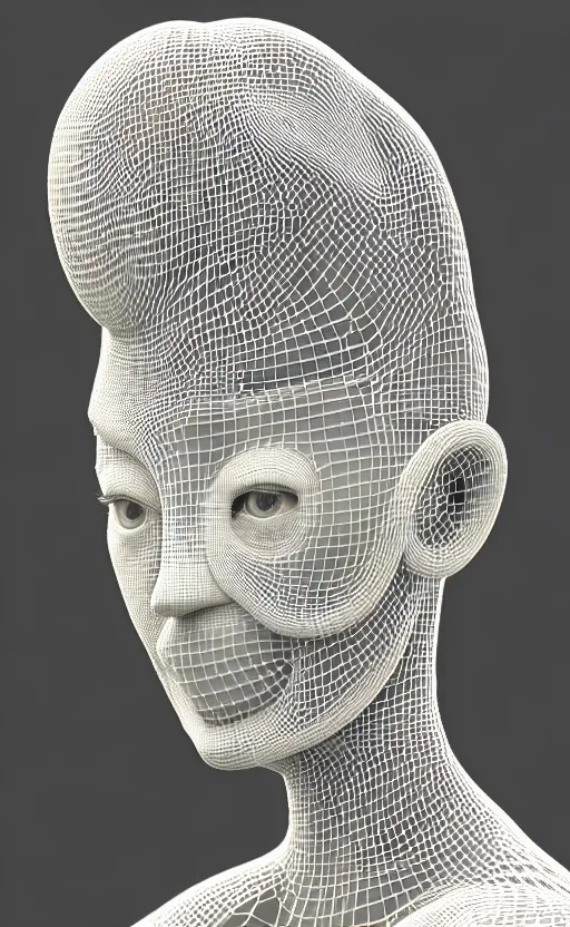 Prompt: complex 3d render of a beautiful porcelain profile woman face, vegetal dragon cyborg, 150 mm, beautiful natural soft light, rim light, silver details, magnolia leaves and stems, roots, fine lace, maze like, mandelbot fractal, anatomical, facial muscles, cable wires, microchip, elegant, highly detailed, white metallic armour, octane render, black and white, H.R. Giger style