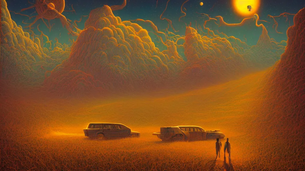 Prompt: lost in the other side of nowhere, digital painting. dreaming latent space. casey weldon. digital render. dan mumford. clean retro. bruce pennington.