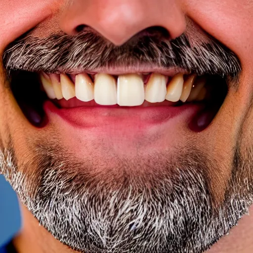 Prompt: a high-quality studio portrait of Ross Geller, his teeth glowing white, 90mm, f/1.4