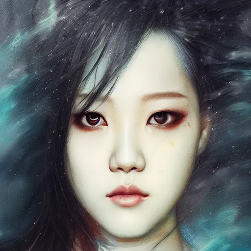 Image similar to jisoo of blackpink, hyperrealistic portrait, bladerunner street, by karol bak and agnes cecile, fantasy art, photo realistic, dynamic lighting, artstation, poster, volumetric lighting, very detailed face, 8 k, award winning