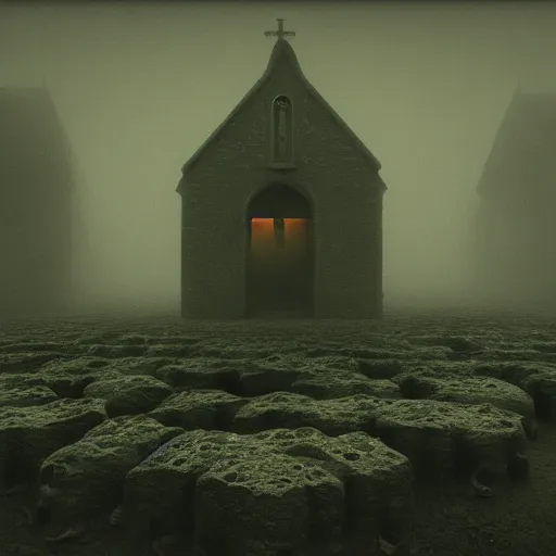 Prompt: eldritch church of soup, beksinski style, 8 k, hyper detail, octane render, artstation trending, soft light, fog,