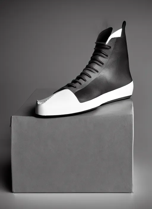 Image similar to hyperrealistic and heavy detailed product photo rick owens avant garde shoe of batman, in front of white back drop, whole shoe is in picture, leica sl 2 5 0 mm, vivid color, high quality, high textured, real life