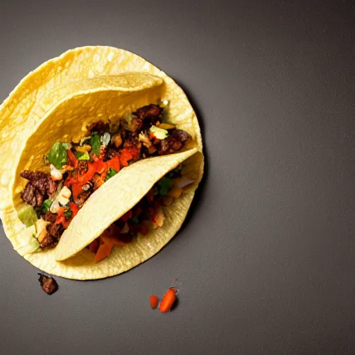 Prompt: delicious taco made out of crystals, 8 k, mega high quality, professional food photography, award winning photo, foodporn