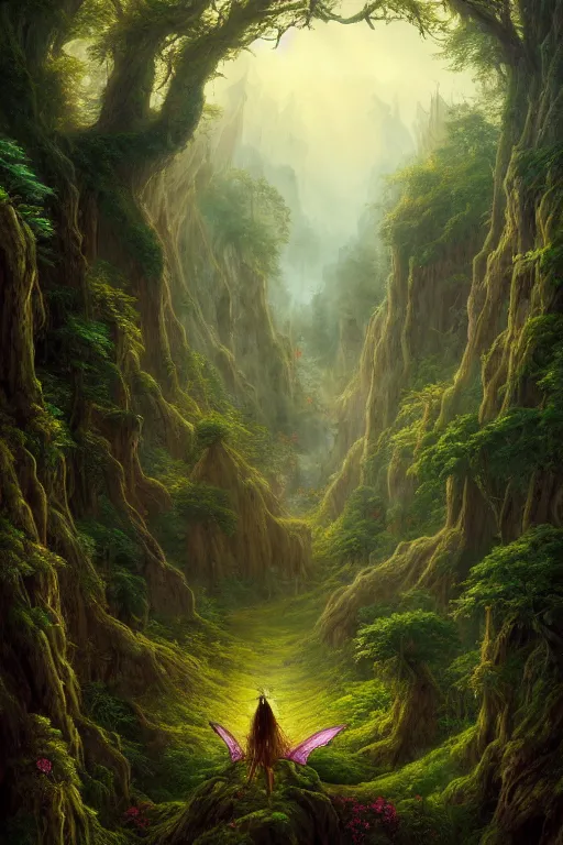 Image similar to a beautiful digital illustration painting of a detailed gothic fantasy valley and forest faerie fey unseelie, by benoit b. mandelbrot, steven belledin, martin johnson heade, lee madgwick, caspar david friedrich, and david rios ferreira. 8 k resolution trending on artstation concept art digital illustration