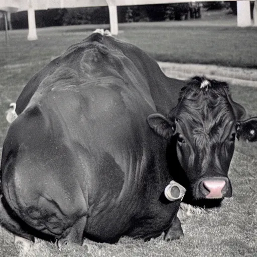 Prompt: cow blob mutation (1934) colorized photograph