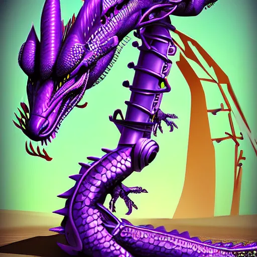 Image similar to purple robototechnic dragon with ai for smart girls, digital art