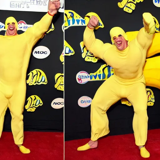 Image similar to John Cena wearing a banana suit