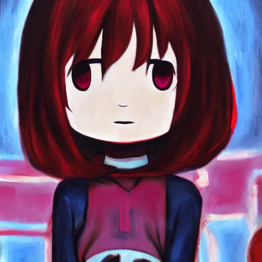 Image similar to expressive oil painting of the character madotsuki from the game yume nikki