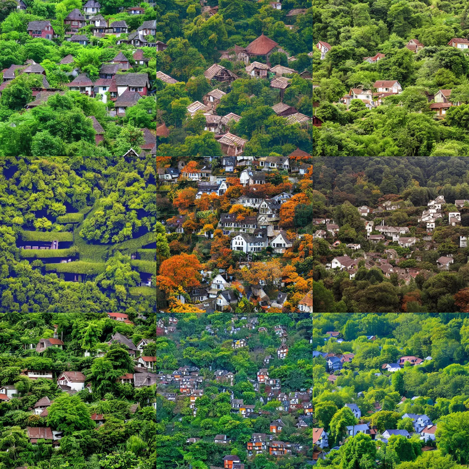 Prompt: village hidden in the leaves