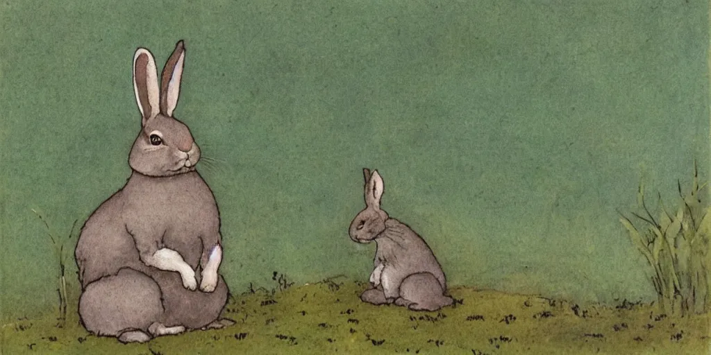 Prompt: a rabbit sitting by a pond, in the style of john bauer