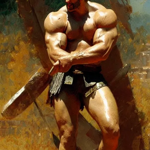 Image similar to Henry Cavill as a roman warrior, muscular, thighs!!!!, painting by Gaston Bussiere, Craig Mullins