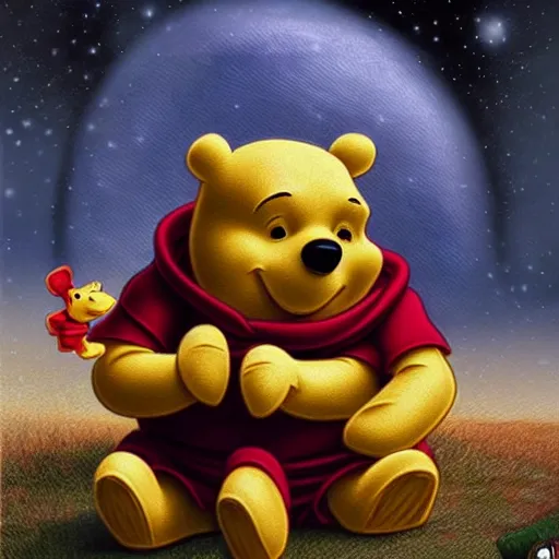 Prompt: winnie the pooh as the emperor of humanity, w40k bear art