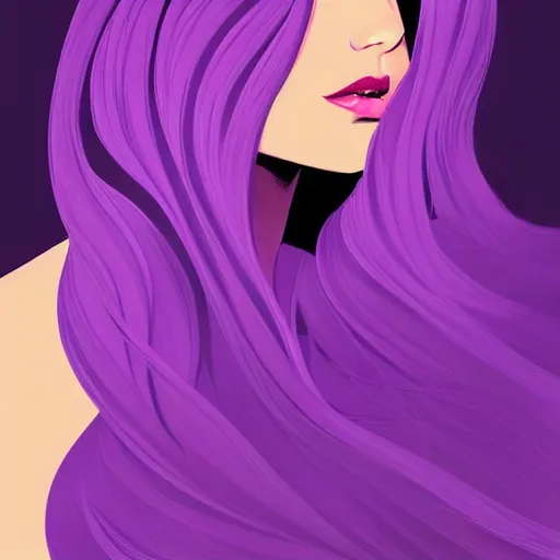 Image similar to a stunning upper body portrait of a beautiful woman with ombre hairstyle in purple and pink blowing in the wind by marvel comics, digital art, trending on artstation