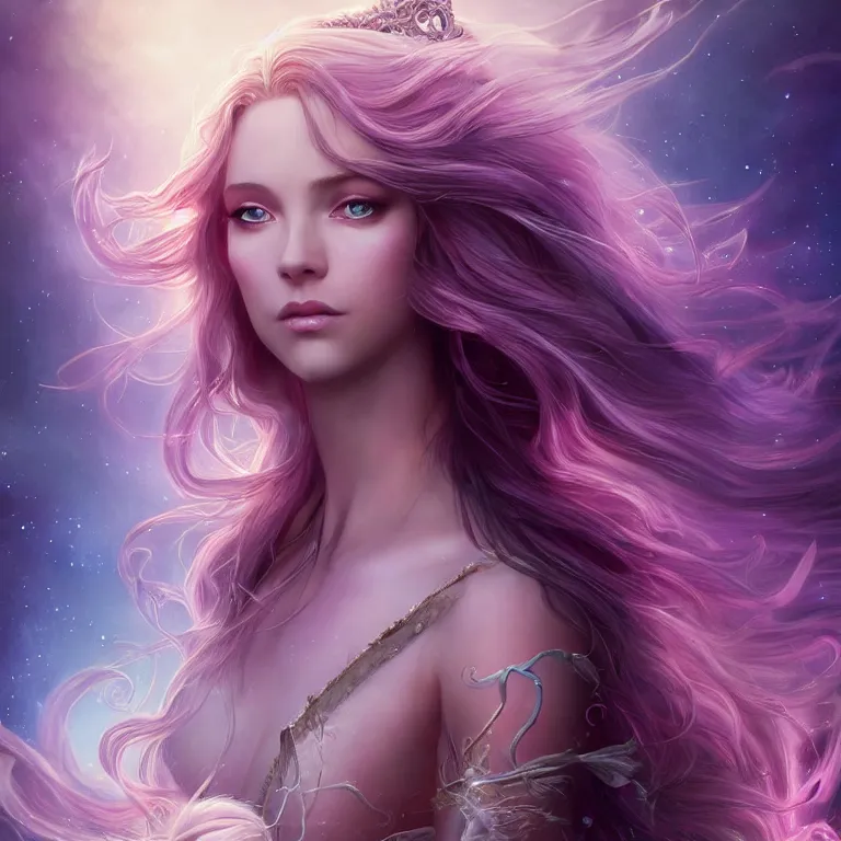 Prompt: beautiful cinematic fantasy poster a full body extreme long shot of a beautiful princess like a disney princess hybrid with flowing illuminated hair, beautiful glowing galaxy eyes, full subject in frame, wideshot ultrawide angle epic scale, hybrid from The Elden Ring and art direction by Darius Zawadzki ;by artgerm; wayne reynolds art station, coherent body and limbs; cinematic quality character render; low angle; ultra high quality model; production quality cinema model;