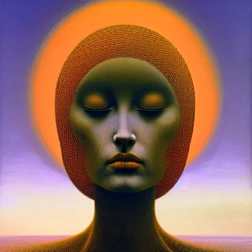 Prompt: The queen of the sun by Zdzisław Beksiński, oil on canvas, intricately detailed artwork, 8k