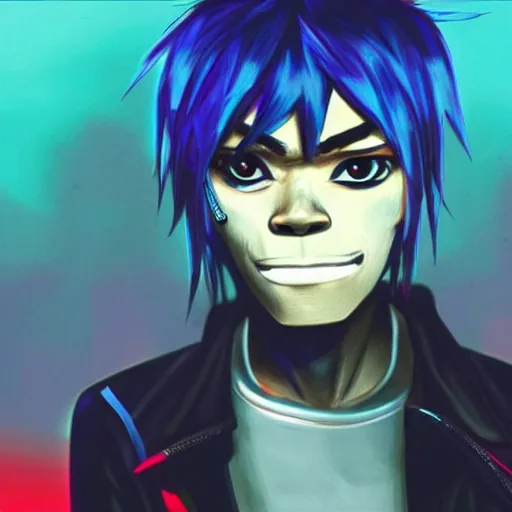 Prompt: 2D from Gorillaz in real life