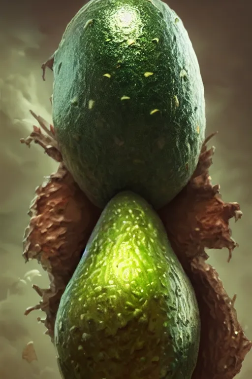 Image similar to avocadoman is a superhero, artgem, digital painting, color painting, hyperrealistic, concept art, oil painting, masterpiece, concept art, trending on deviantart, realistic and detailed face, highly detailed, high quality, 8 k, soft lighting, fancy colors, fantasy, cinematic, high coherence