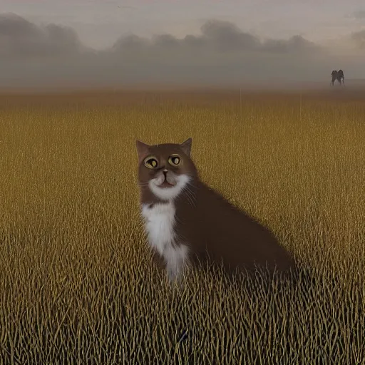 Prompt: a realistic transparent!!! glass! cat in the steppe, summer field, misty background, from the game pathologic 2, highly detailed, sharp focus, matte painting, by franz snyders, by frans snijders, isaac levitan and asher brown durand,