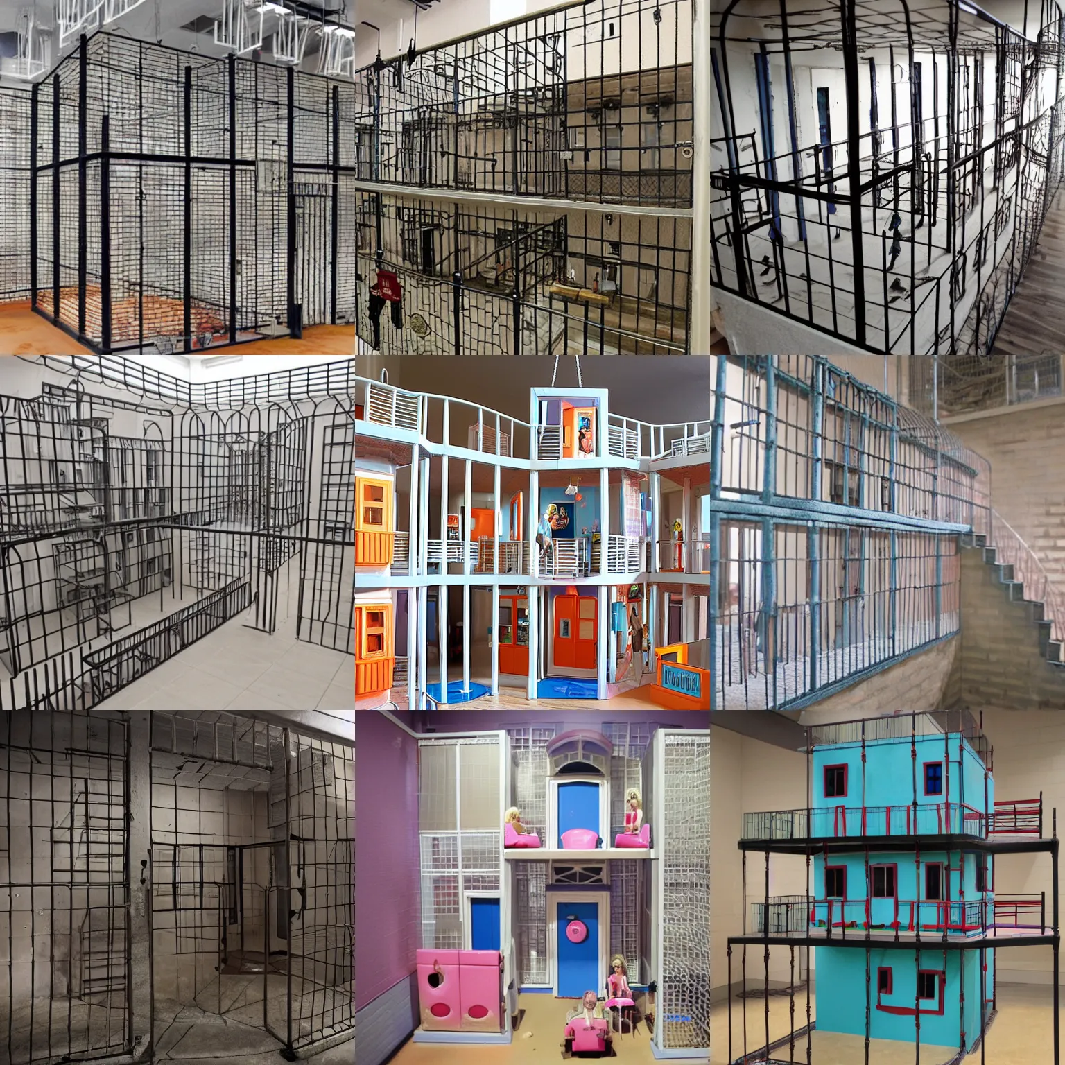 Prompt: photo of a real prison inspired by Barbie's Dreamhouse