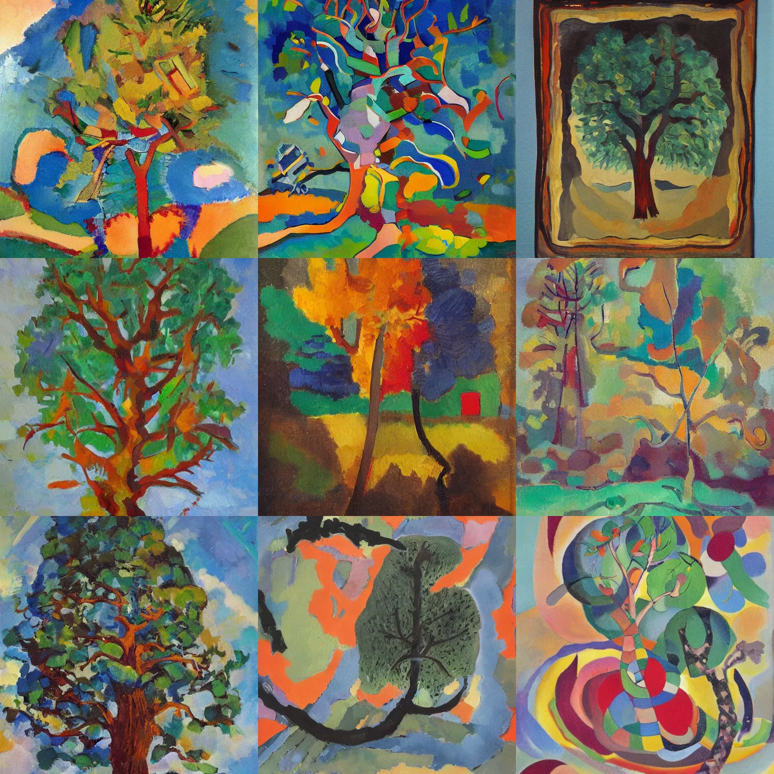 Prompt: oil painting of a tree by vasili kandinski