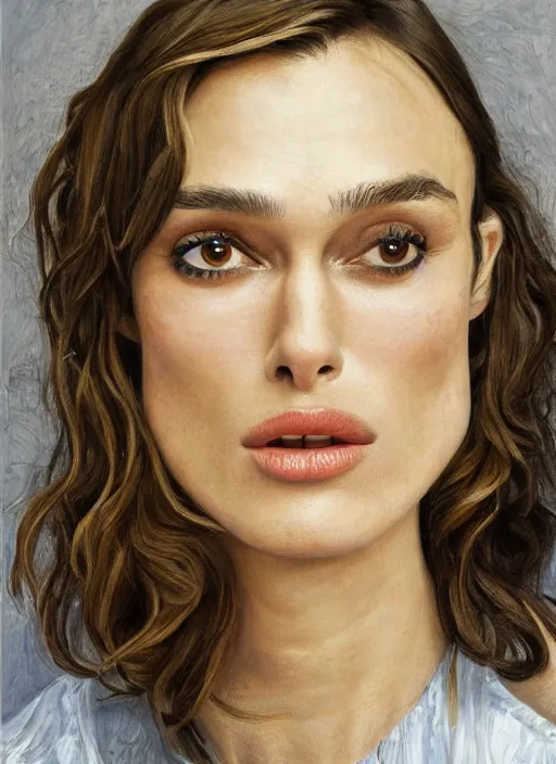 Image similar to Keira Knightley, painted by Lucian Freud, highly detailed, 8k