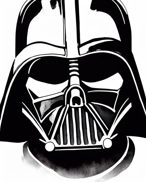 Prompt: a watercolor and line art portrait of darth vader