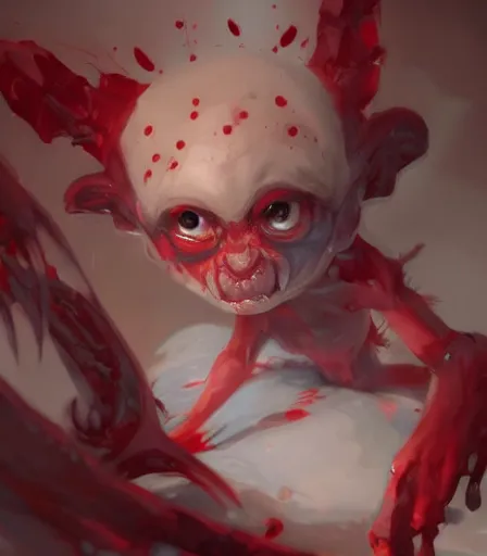 Image similar to Concept art of an adorable blood gremlin, by Stanley Artgerm Lau, WLOP, Rossdraws, James Jean, Andrei Riabovitchev, Marc Simonetti, and Greg Rutkowski, trending on artstation