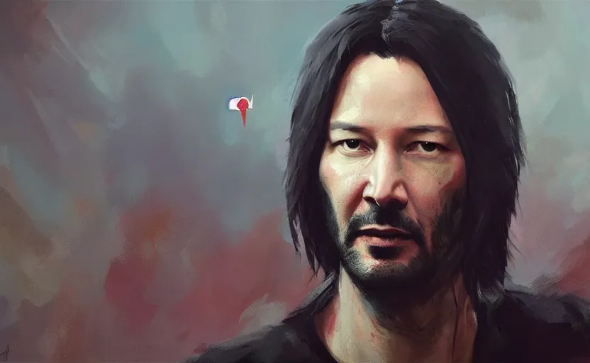 Image similar to a painting of keanu breathes trending on artstation in the style of greg rutkowski