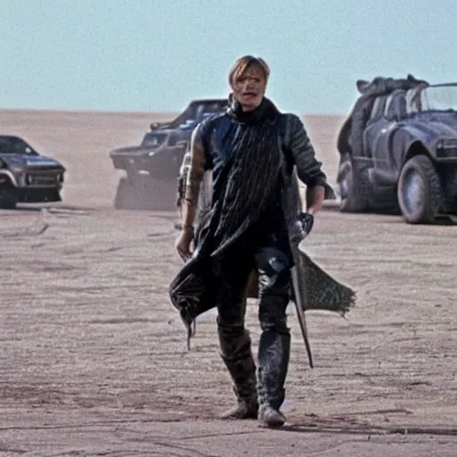 Image similar to A still of Mads Mikkelsen in Mad Max: Beyond Thunderdone (1985)