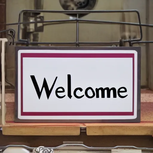 Image similar to a sign that says'welcome'in front of an oven